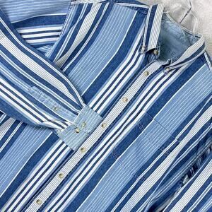 VTG County Seat Shirt Mens M Blue Stripe Denim Preppy Classic Workwear 90s